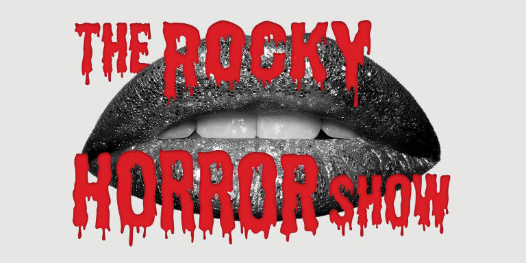 The Rocky Horror Show title on top of an isolated pair of glittery lips