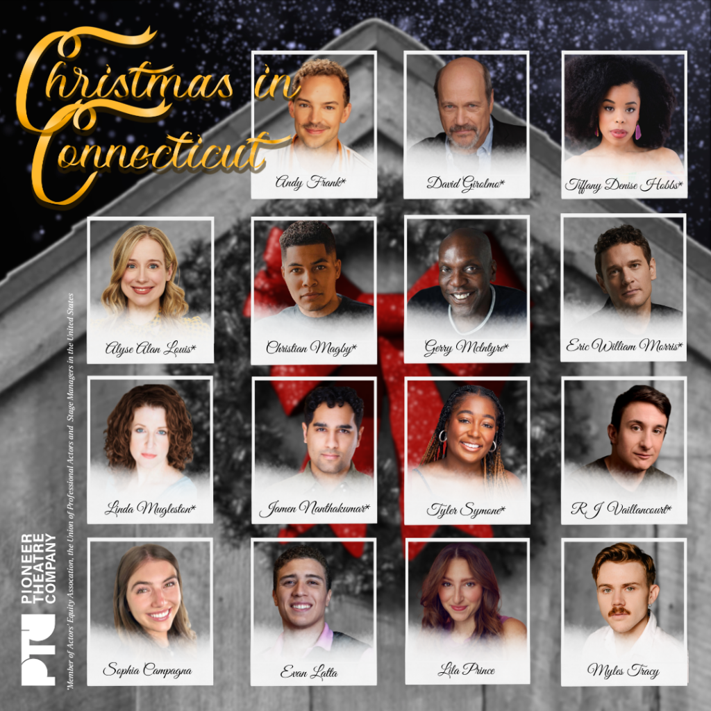 An image featuring headshots for the Christmas in Connecticut actors.